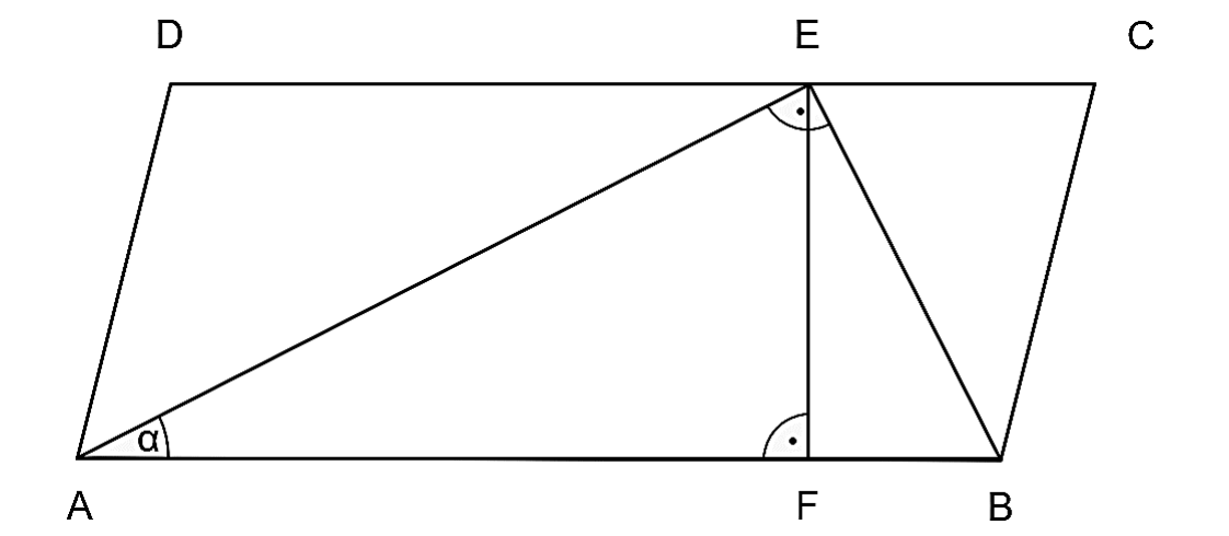 Geometrische Skizze mit Punkten A, B, C, D, E, F und eingezeichneten Winkeln.